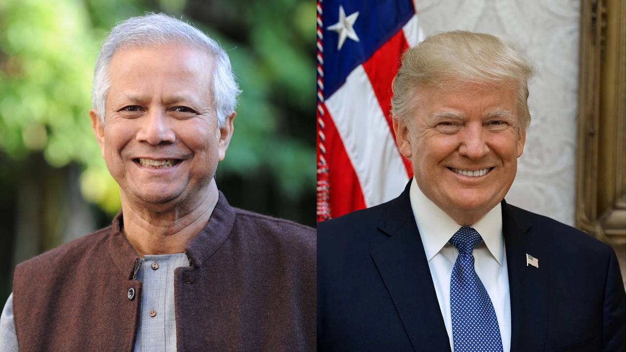 প্রধান উপদেষ্টা অধ্যাপক মুহাম্মদ ইউনূস ও মার্কিন প্রেসিডেন্ট ডোনাল্ড ট্রাম্প। কোলাজ